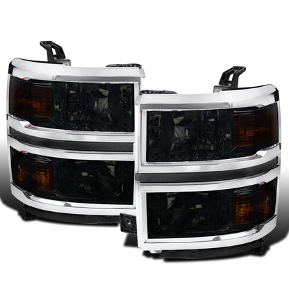 Ronnin - Se adapta a Chevy Silverado 1500 2014-2015 Par de ensamblajes de faros delanteros de repuesto | Ahumado