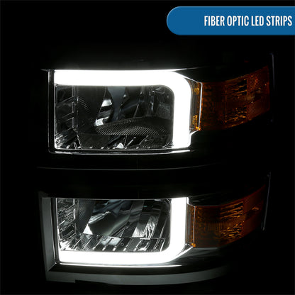 Ronnin - Fits 2014-2015 Chevy Silverado 1500 Upgraded LED Tube Headlights Assembly Pair | Chrome