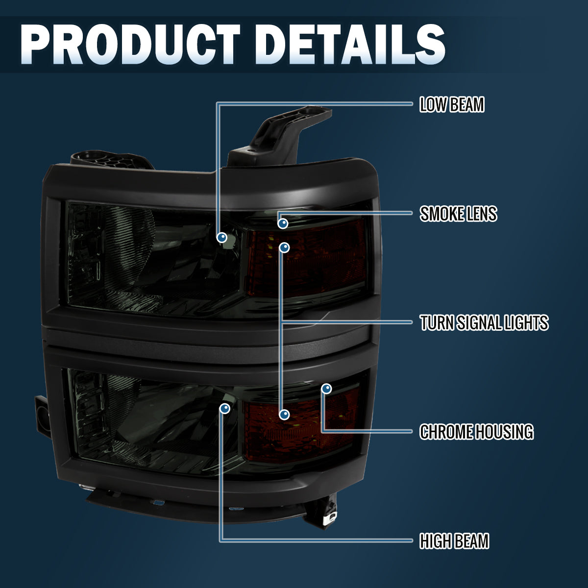 Ronnin - Se adapta a Chevy Silverado 1500 2014-2015 Par de ensamblajes de faros delanteros de repuesto | Ahumado