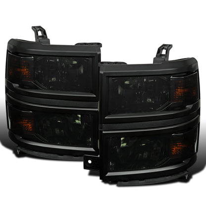 Ronnin - Se adapta a Chevy Silverado 1500 2014-2015 Par de ensamblajes de faros delanteros de repuesto | Ahumado
