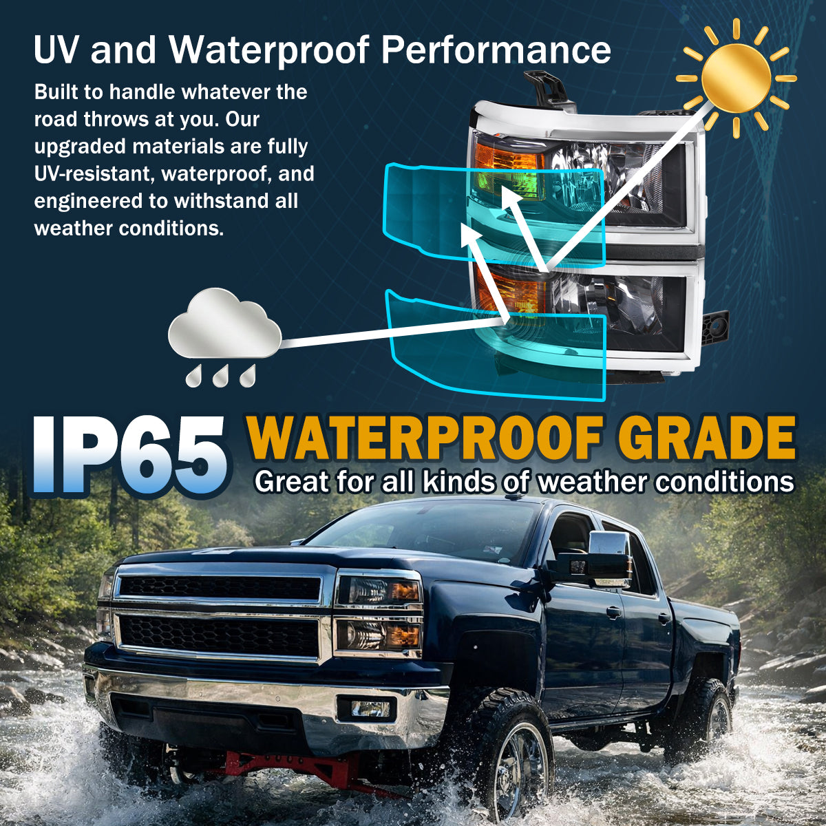 Ronnin - Juego de faros delanteros de repuesto | Negro | para Chevy Silverado 1500 2014-2015
