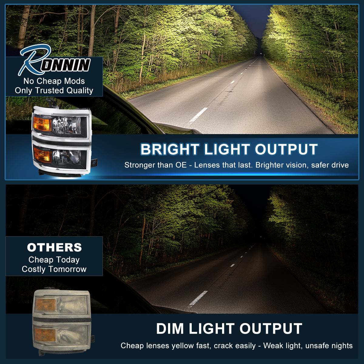 Ronnin - Juego de faros delanteros de repuesto | Negro | para Chevy Silverado 1500 2014-2015