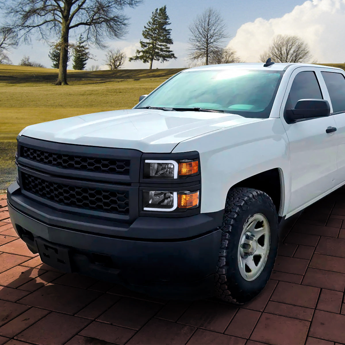 Ronnin - Fits 2014-2015 Chevy Silverado 1500 Upgraded LED Tube Headlights Assembly Pair | Black