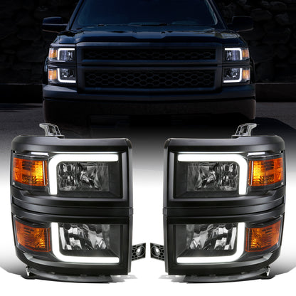 Ronnin - Fits 2014-2015 Chevy Silverado 1500 Upgraded LED Tube Headlights Assembly Pair | Black