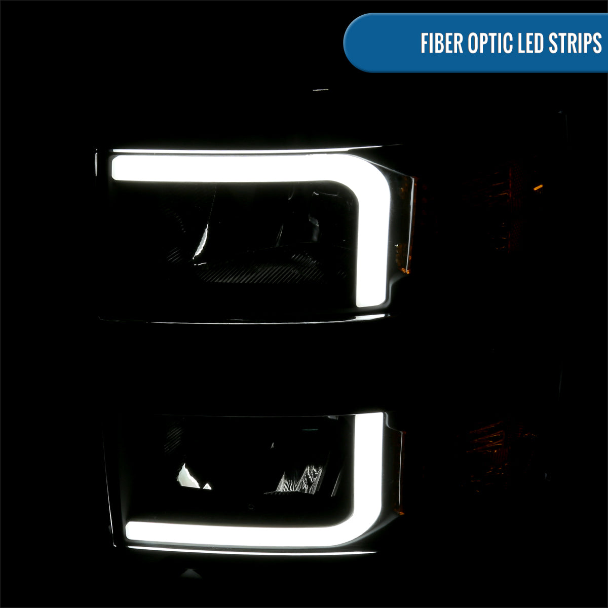 Ronnin - Fits 2014-2015 Chevy Silverado 1500 Upgraded LED Tube Headlights Assembly Pair | Black | Titanium Trim