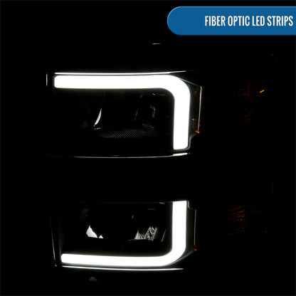 Ronnin - Fits 2014-2015 Chevy Silverado 1500 Upgraded LED Tube Headlights Assembly Pair | Black | Titanium Trim