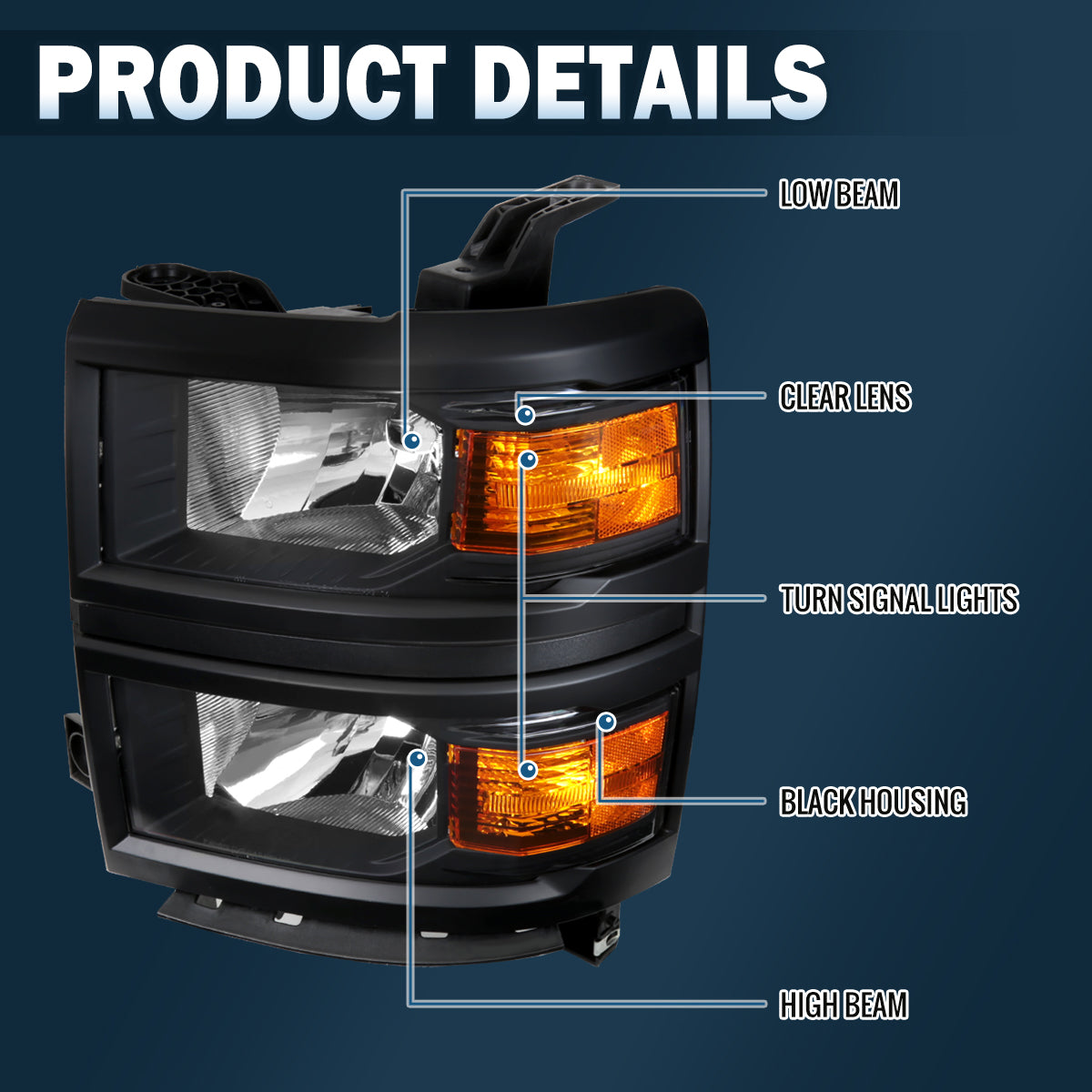Ronnin - Juego de faros delanteros de repuesto | Negro | para Chevy Silverado 1500 2014-2015