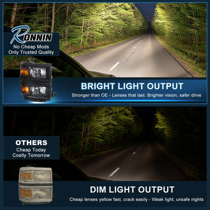 Ronnin - Juego de faros delanteros de repuesto | Negro | para Chevy Silverado 1500 2014-2015