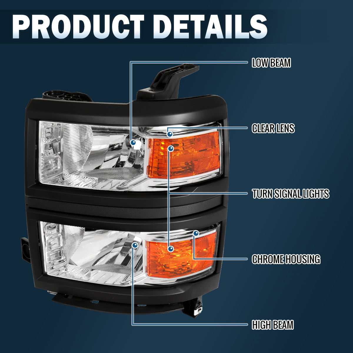 Ronnin - Se adapta a los faros delanteros de repuesto de fábrica para Chevy Silverado 1500 de 2014-2015, par | Cromado