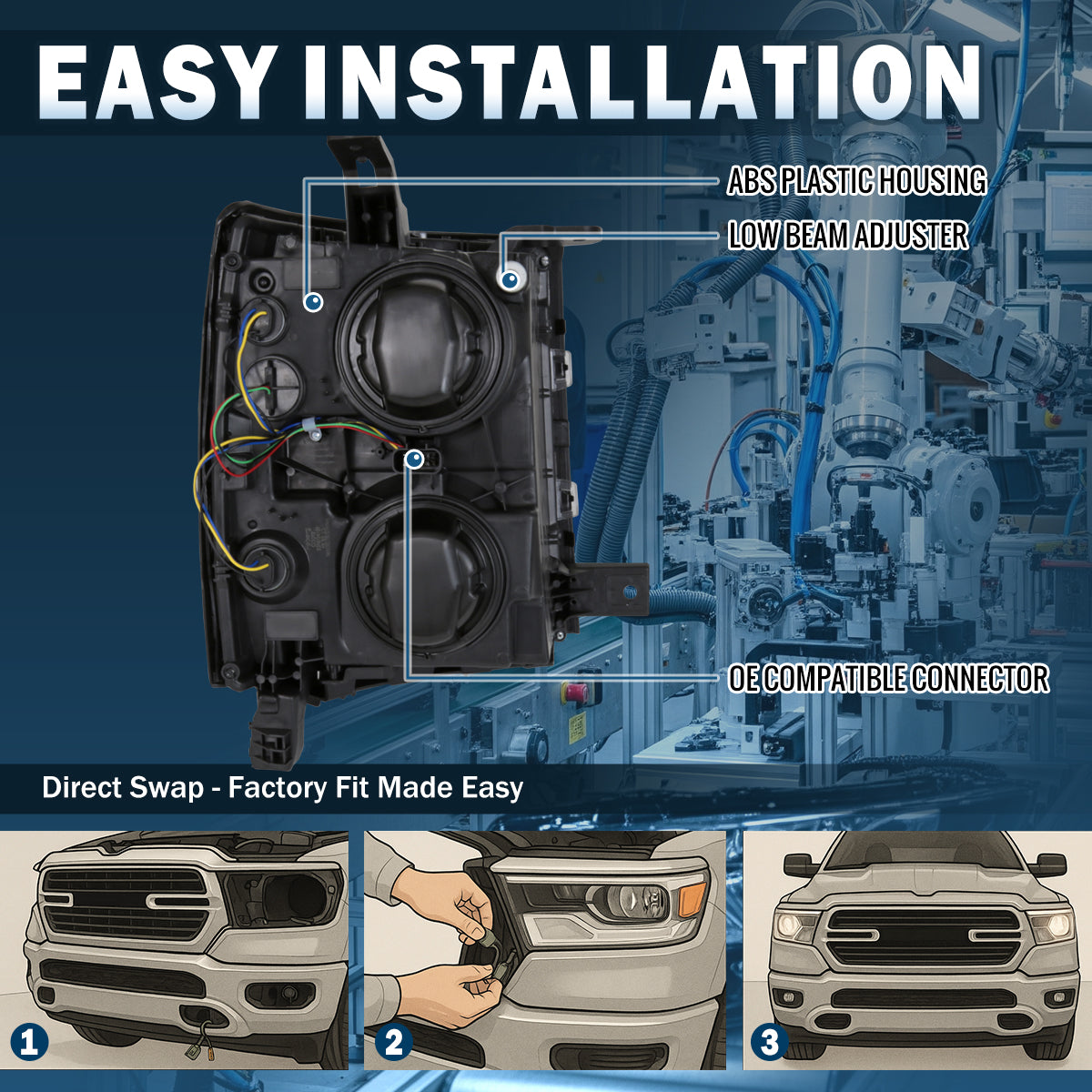 Ronnin - Se adapta a los faros delanteros de repuesto de fábrica para Chevy Silverado 1500 de 2014-2015, par | Cromado