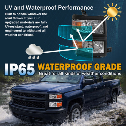 Ronnin - Se adapta a los faros delanteros de repuesto de fábrica para Chevy Silverado 1500 de 2014-2015, par | Cromado