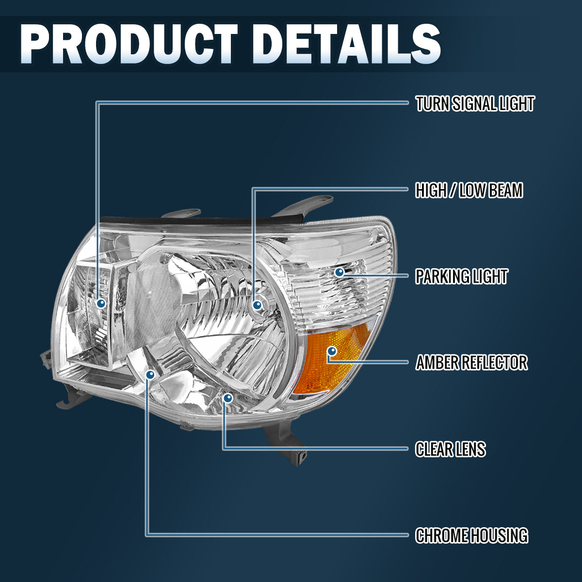 Ronnin - Faros delanteros de repuesto para Toyota Tacoma 2005-2011, par de unidades | Cromo
