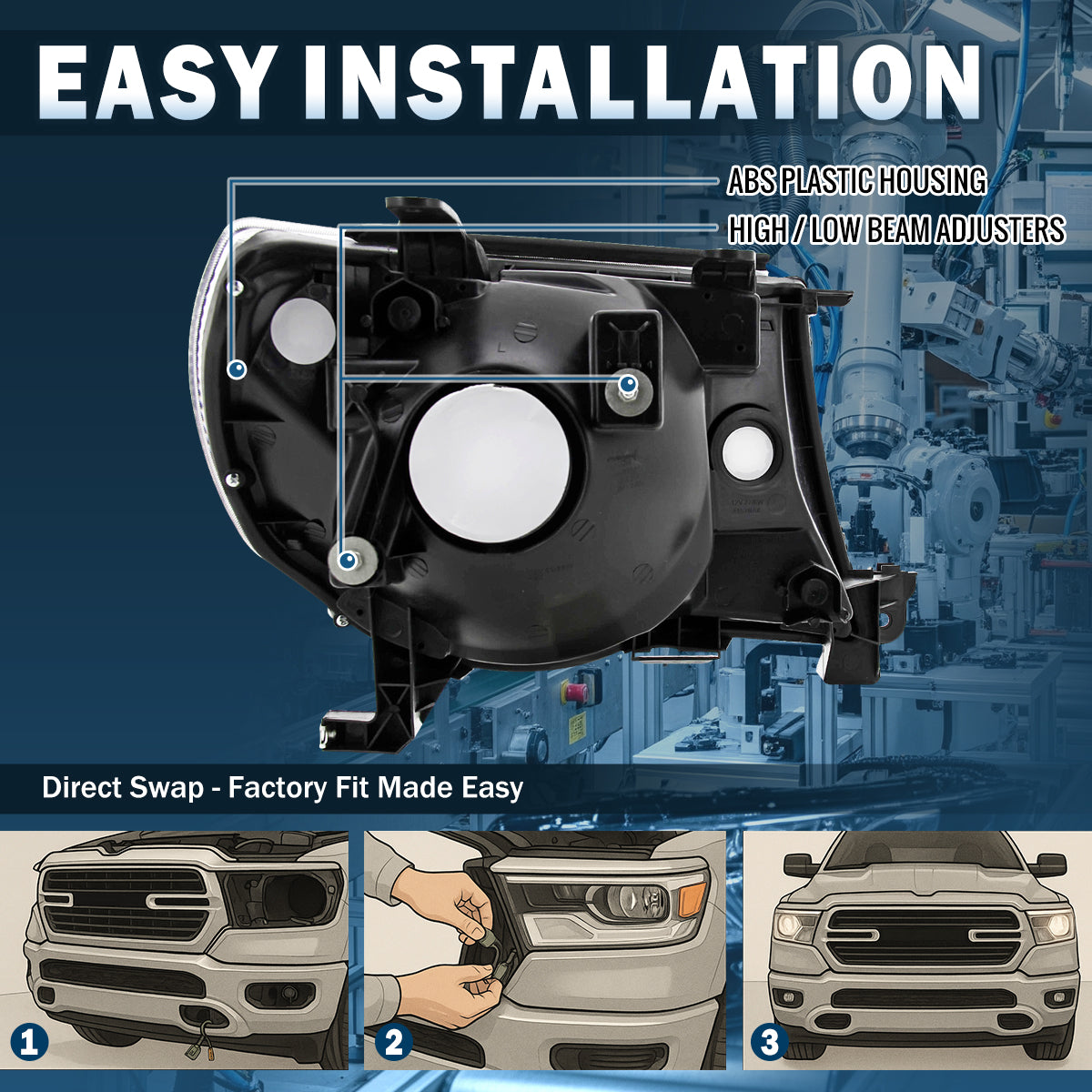 Ronnin - Faros delanteros de repuesto para Toyota Tacoma 2005-2011, par de unidades | Cromo