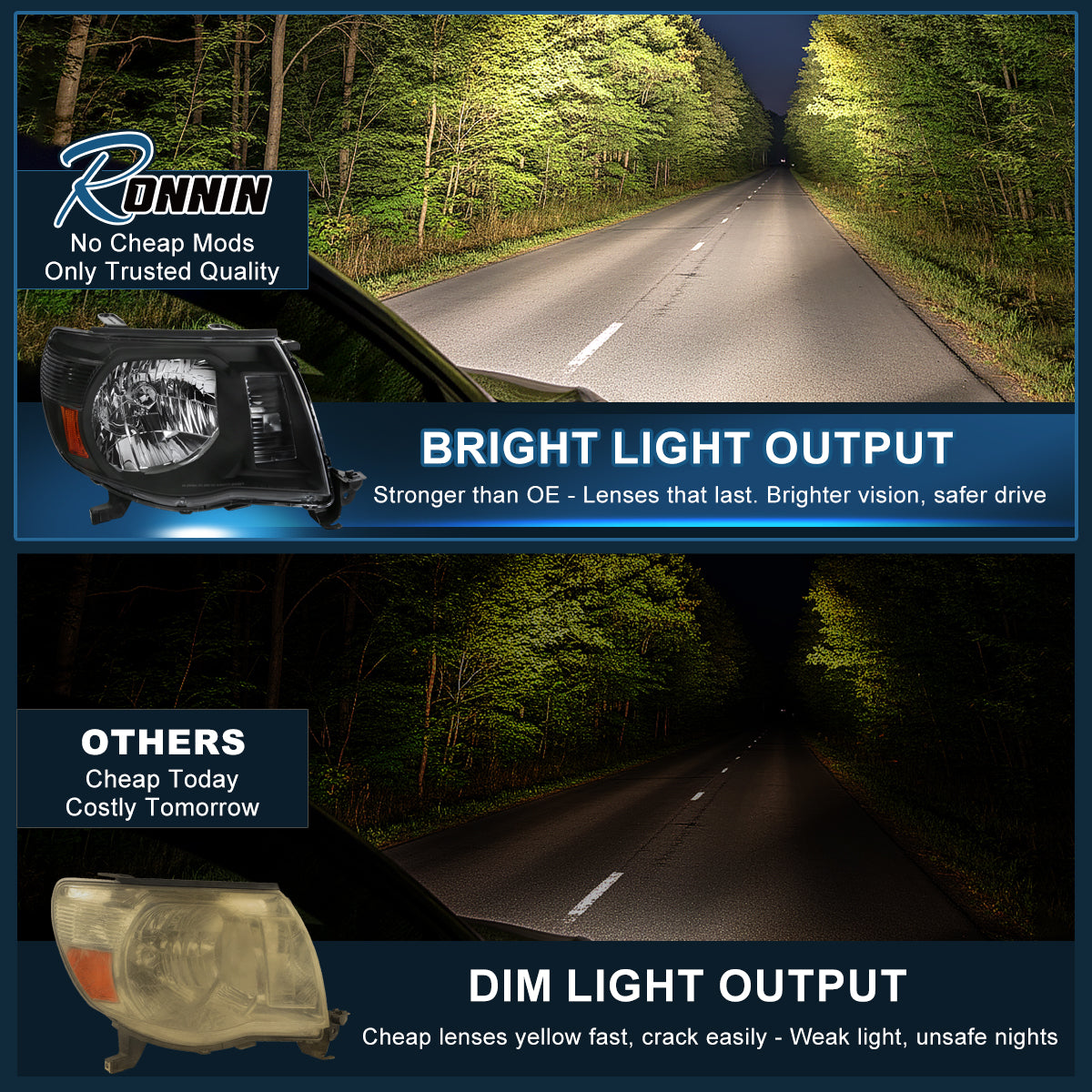 Ronnin - Faros delanteros de repuesto de fábrica para Toyota Tacoma 2005-2011 | Negro
