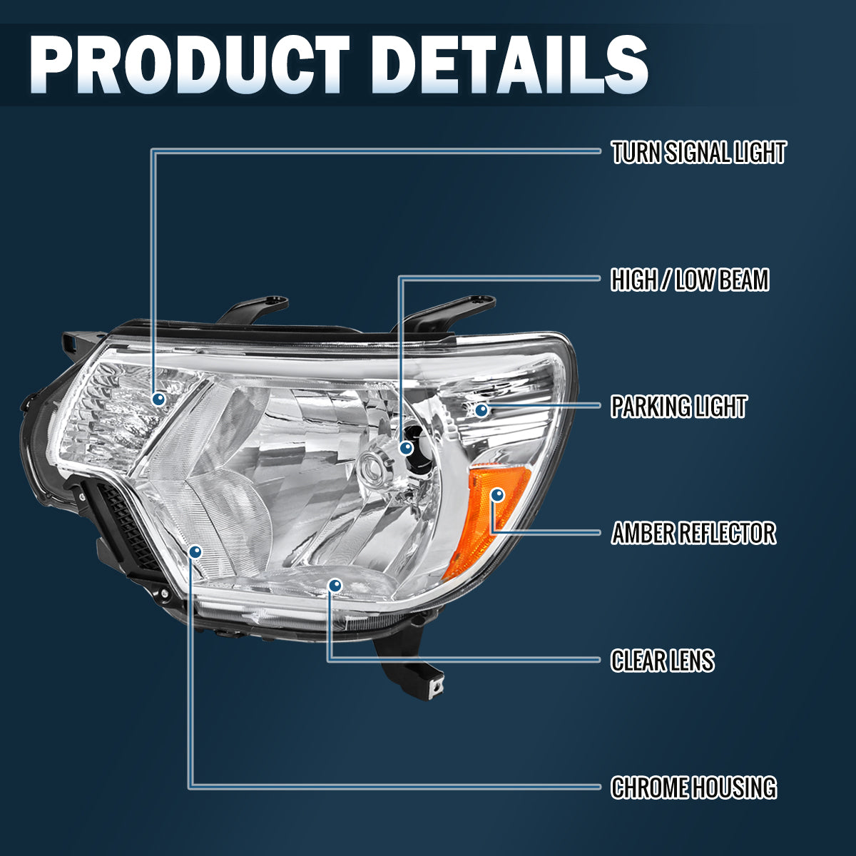 Ronnin - Conjunto de faros delanteros de repuesto originales para Toyota Tacoma 2012-2015 Par | Cromado