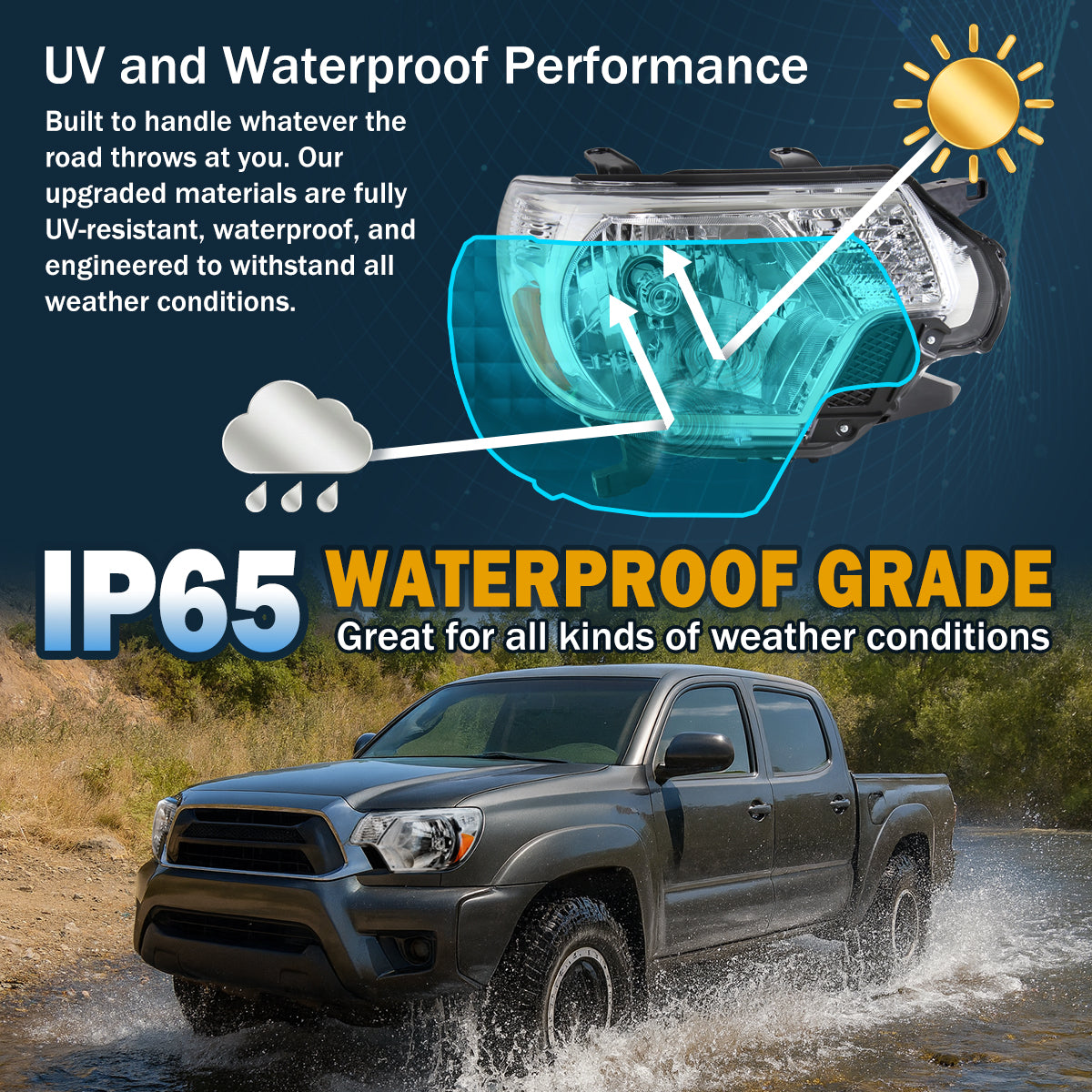 Ronnin - Conjunto de faros delanteros de repuesto originales para Toyota Tacoma 2012-2015 Par | Cromado
