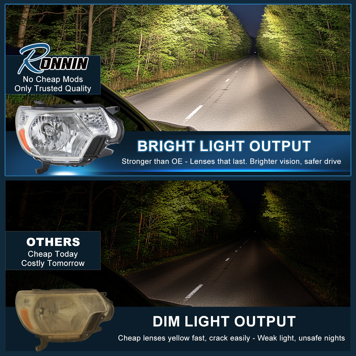 Ronnin - Conjunto de faros delanteros de repuesto originales para Toyota Tacoma 2012-2015 Par | Cromado