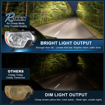 Ronnin - Conjunto de faros delanteros de repuesto originales para Toyota Tacoma 2012-2015 Par | Cromado