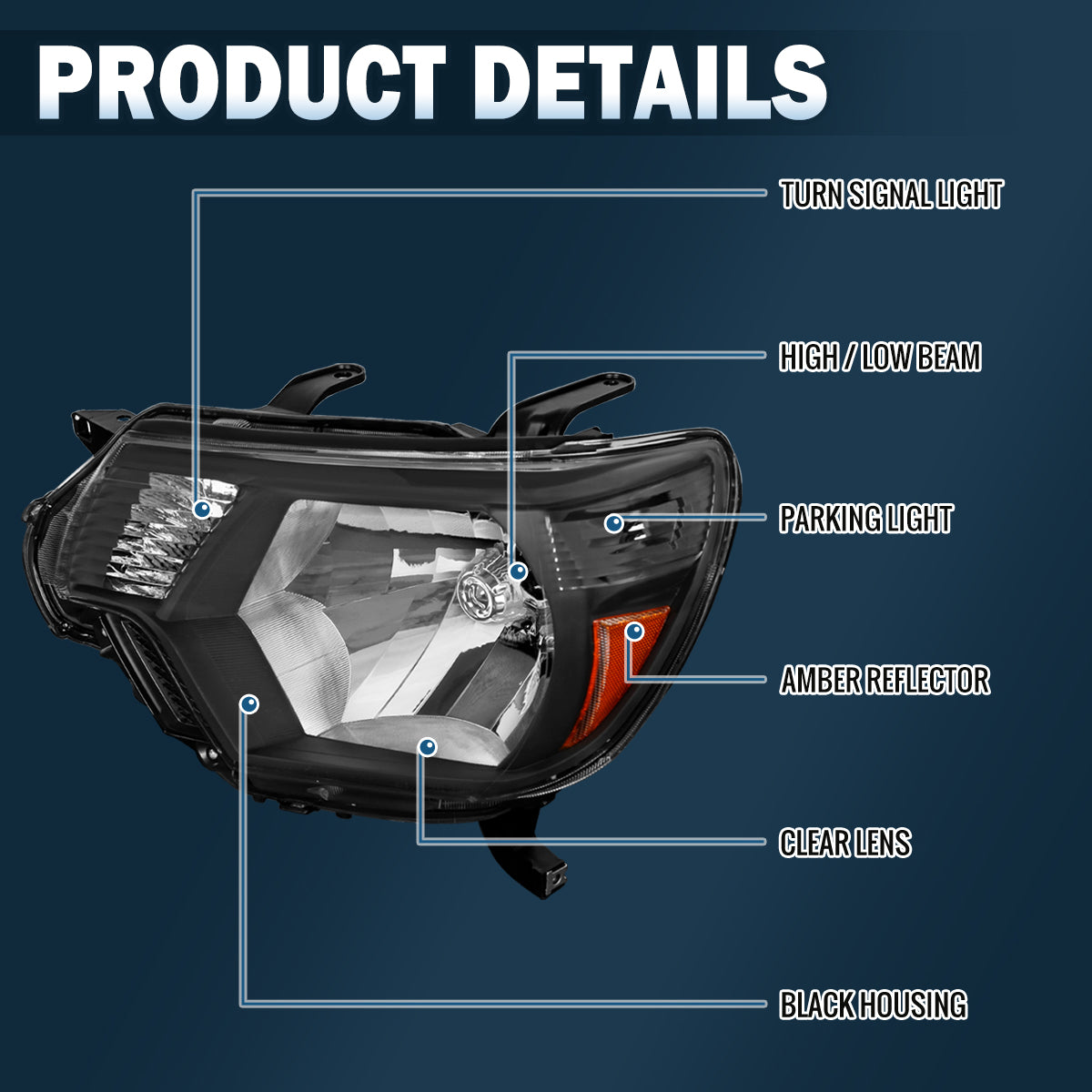 Ronnin - Conjunto de faros de repuesto para Toyota Tacoma 2012-2015, par | Negro