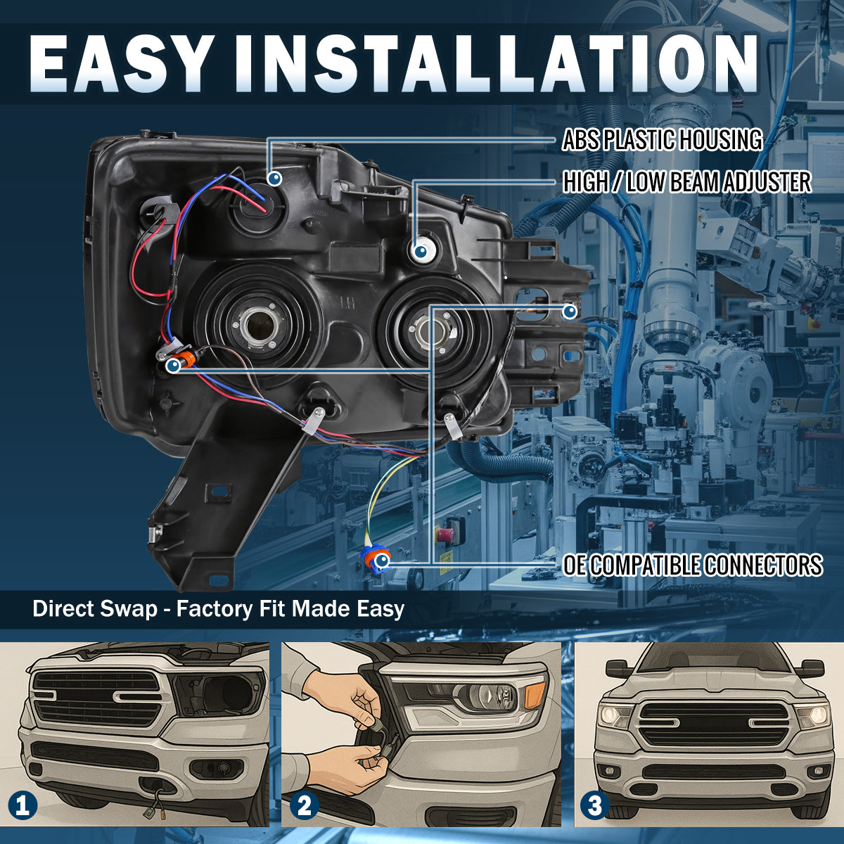 Ronnin - Compatible con Nissan Titan Armada 2004-2015 Par de ensamblaje de faros delanteros de repuesto | Cromado