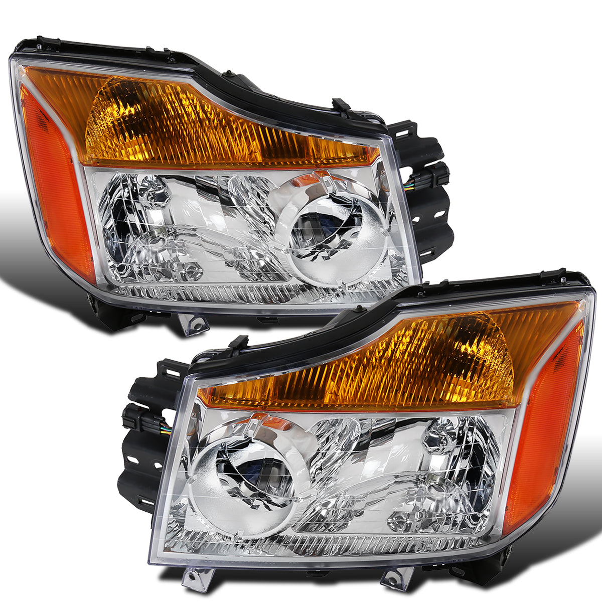 Ronnin - Compatible con Nissan Titan Armada 2004-2015 Par de ensamblaje de faros delanteros de repuesto | Cromado