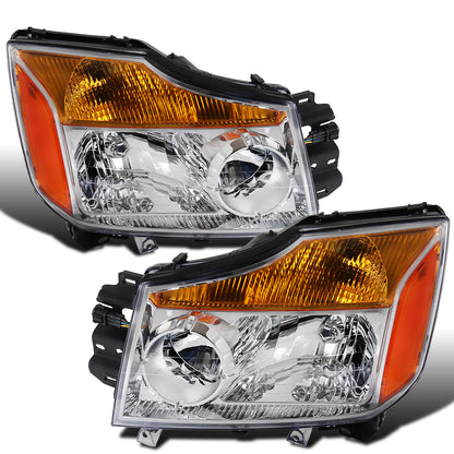 Ronnin - Compatible con Nissan Titan Armada 2004-2015 Par de ensamblaje de faros delanteros de repuesto | Cromado