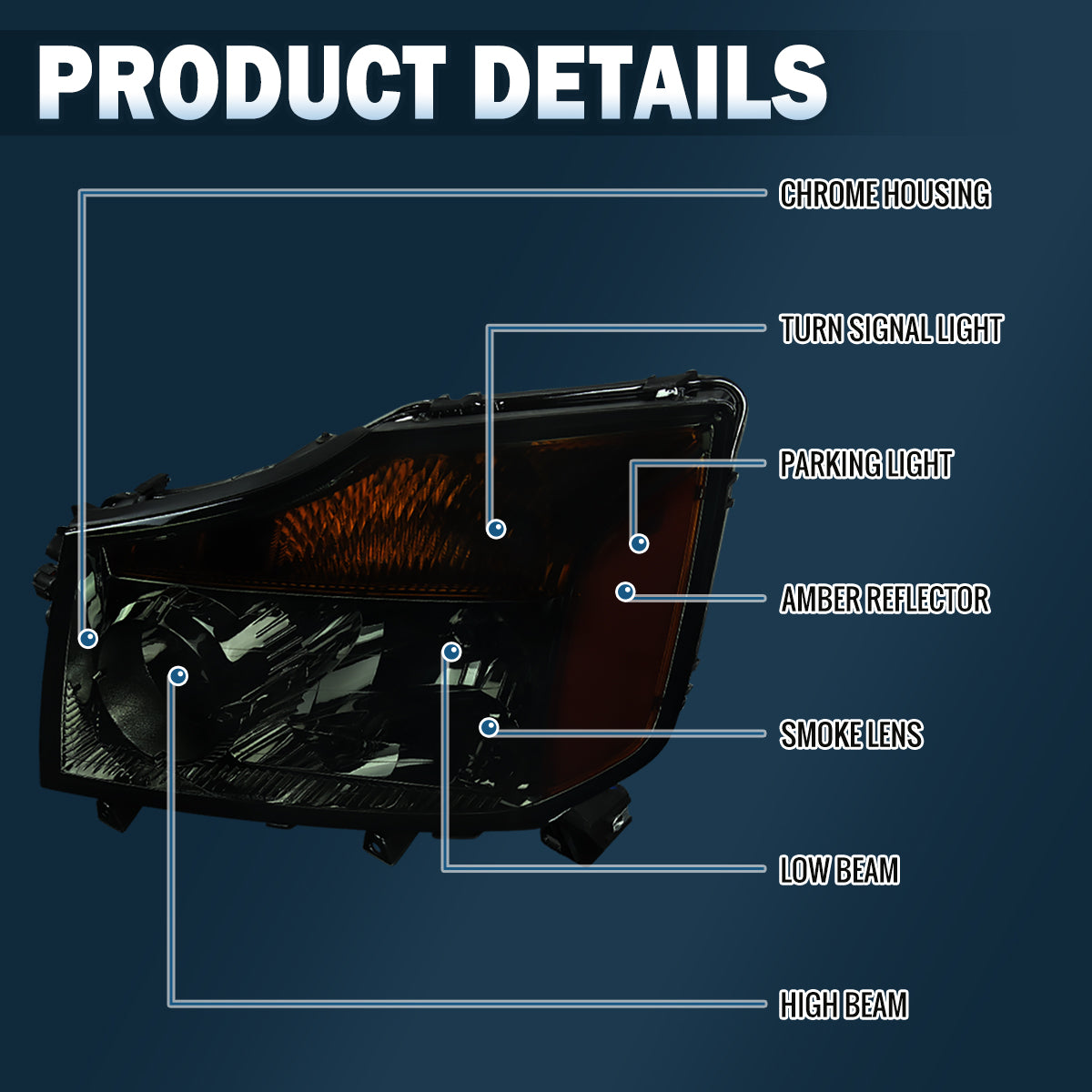 Ronnin - Compatible con Nissan Titan Armada 2004-2015 Juego de faros de repuesto | Ahumado