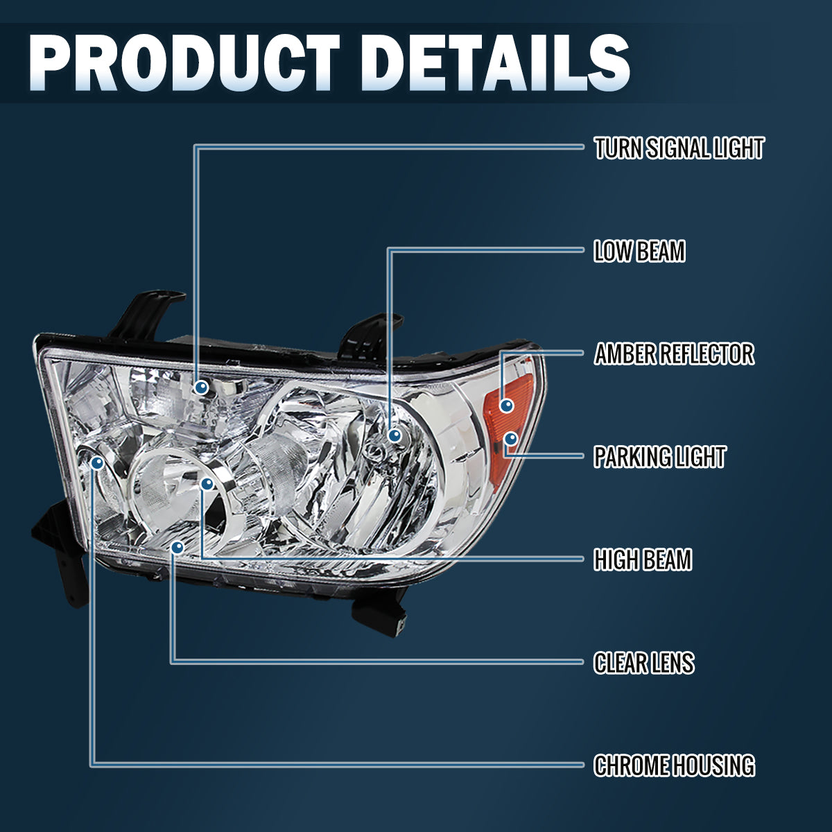 Ronnin - Compatible con Toyota Tundra Sequoia 2007-2017 | Par de ensamblaje de faros de repuesto | Cromado