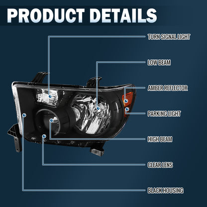 Ronnin - Compatible con Toyota Tundra Sequoia 2007-2017 | Par de ensamblaje de faros delanteros de repuesto | Negro
