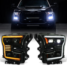 2015-2017 Ford F150 Full LED Beam Quad Projector Headlights Animated Startup Remote Control Amber/White DRL Switchback Seq. Turn Signals With 2 Lighting Patterns Assembly Pair | Black Smoke