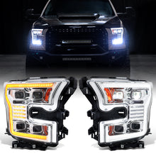 Ronnin - Fits 2015-2017 Ford F150 Full LED Beam Quad Projector Headlights Animated Startup Remote Control Amber/White DRL Switchback Seq. Turn Signals With 2 Lighting Patterns Assembly Pair | Chrome