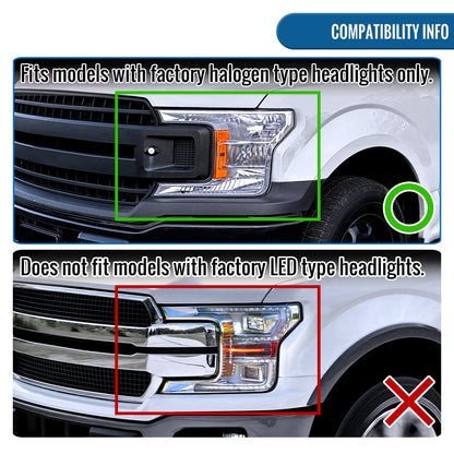 Ronnin - Fits 2018-2020 Ford F150 Full LED Beam Triple Projector Headlights Animated Startup Remote Control Amber/White DRL Switchback Seq. Turn Signals With 2 Lighting Patterns Assembly Pair | Black