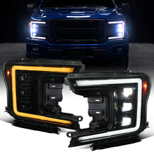 Ronnin - Fits 2018-2020 Ford F150 Full LED Beam Triple Projector Headlights Animated Startup Remote Control Amber/White DRL Switchback Seq. Turn Signals With 2 Lighting Patterns Assembly Pair | Black Smoke