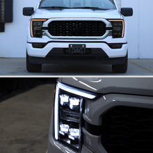 2021-2023 Ford F150  Halogen Type Full LED Quad Projector Headlights Remote Control Amber/White Animated Startup Effect DRL Switchback Seq. Turn Signals Pair | Black