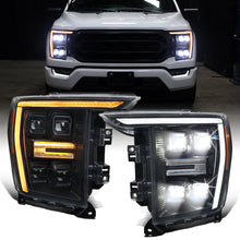 2021-2023 Ford F150  Halogen Type Full LED Quad Projector Headlights Remote Control Amber/White Animated Startup Effect DRL Switchback Seq. Turn Signals Pair | Black