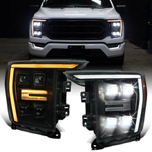 2021-2023 Ford F150 Halogen Type Full LED Quad Projector Headlights Remote Control Amber/White Animated Startup Effect DRL Switchback Seq. Turn Signals Pair | Black Smoke