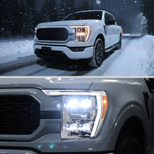 2021-2023 Ford F150  Halogen Type Full LED Quad Projector Headlights Remote Control Amber/White Animated Startup Effect DRL Switchback Seq. Turn Signals Pair | Chrome