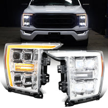 2021-2023 Ford F150  Halogen Type Full LED Quad Projector Headlights Remote Control Amber/White Animated Startup Effect DRL Switchback Seq. Turn Signals Pair | Chrome