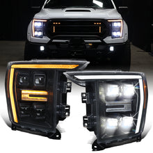 2021-2023 Ford F150  LED Type Full LED Quad Projector Headlights Remote Control Amber/White Animated Startup Effect DRL Switchback Seq. Turn Signals Pair | Black