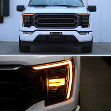 2021-2023 Ford F150  LED Type Full LED Quad Projector Headlights Remote Control Amber/White Animated Startup Effect DRL Switchback Seq. Turn Signals Pair | Black Smoke