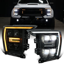 2021-2023 Ford F150  LED Type Full LED Quad Projector Headlights Remote Control Amber/White Animated Startup Effect DRL Switchback Seq. Turn Signals Pair | Black Smoke