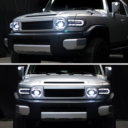 Ronnin - Fits 2007-2014 Toyota FJ Cruiser Full LED Projector Headlights Sequential Turn Signal + Animated Startup Effect Lamps Assembly Pair | Glossy Black