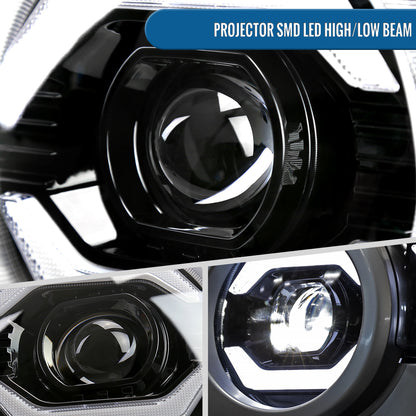 Ronnin - Fits 2007-2014 Toyota FJ Cruiser Full LED Projector Headlights Sequential Turn Signal + Animated Startup Effect Lamps Assembly Pair | Glossy Black