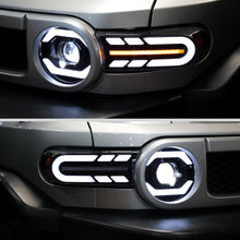 Ronnin - Fits 2007-2014 Toyota FJ Cruiser Full LED Projector Headlights Sequential Turn Signal + Animated Startup Effect Lamps Assembly Pair | Black Smoke