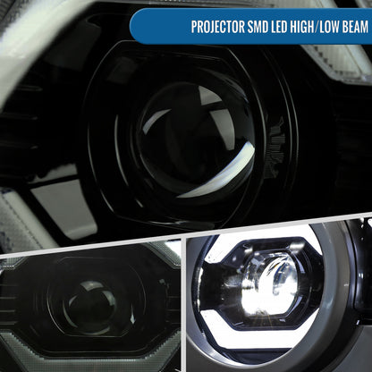 Ronnin - Fits 2007-2014 Toyota FJ Cruiser Full LED Projector Headlights Sequential Turn Signal + Animated Startup Effect Lamps Assembly Pair | Black Smoke