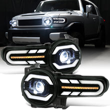 Ronnin - Fits 2007-2014 Toyota FJ Cruiser Full LED Projector Headlights Sequential Turn Signal + Animated Startup Effect Lamps Assembly Pair | Black Smoke