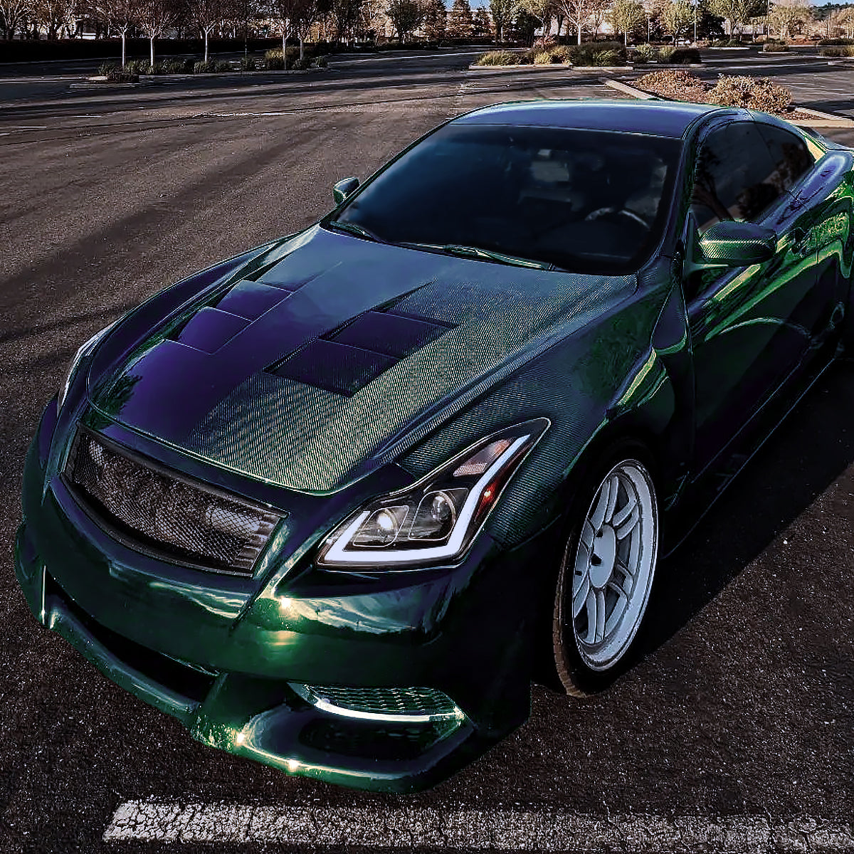 Ronnin - Fits 2008-2013 Infiniti G37 2014-2015 Q60 Coupe LED Dual Beam Projector Headlights + Halogen Projector Fog Switchback Sequential Signals + Animated Startup Effect Pair | Black