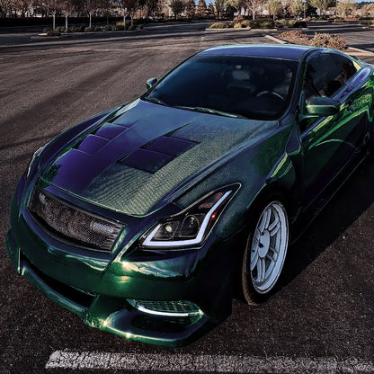 Ronnin - Fits 2008-2013 Infiniti G37 2014-2015 Q60 Coupe LED Dual Beam Projector Headlights + Halogen Projector Fog Switchback Sequential Signals + Animated Startup Effect Pair | Black Smoke