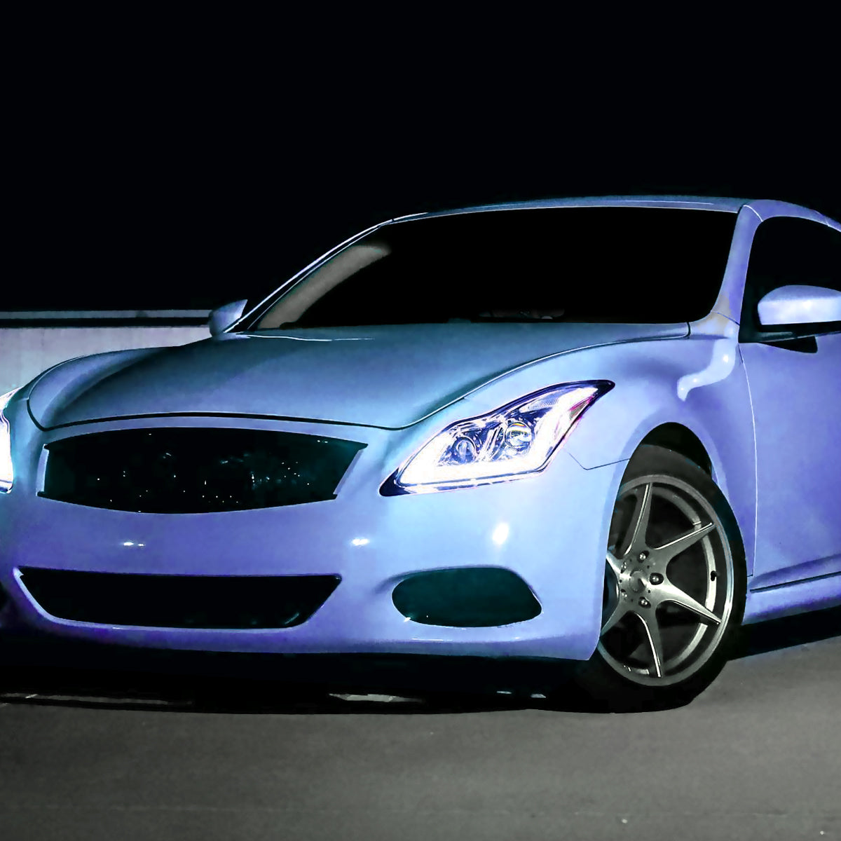 Ronnin - Fits 2008-2013 Infiniti G37 2014-2015 Q60 Coupe LED Dual Beam Projector Headlights + Halogen Projector Fog Switchback Sequential Signals + Animated Startup Effect Pair | Chrome