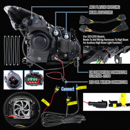 Ronnin - Fits 2008-2013 Infiniti G37 2014-2015 Q60 Coupe LED Dual Beam Projector Headlights + Halogen Projector Fog Switchback Sequential Signals + Animated Startup Effect Pair | Chrome